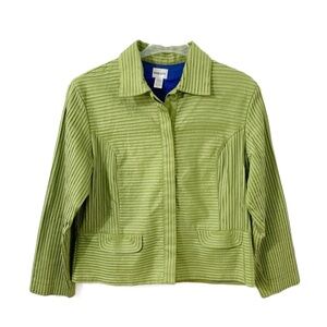 Chico’s Ribbon Appliqué Button Front Fully Lined Jacket Fold Over Collar Pockets